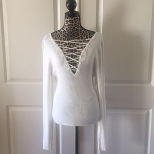 *NWT Cream Color Sexy Lace-up Ribbed Sweater